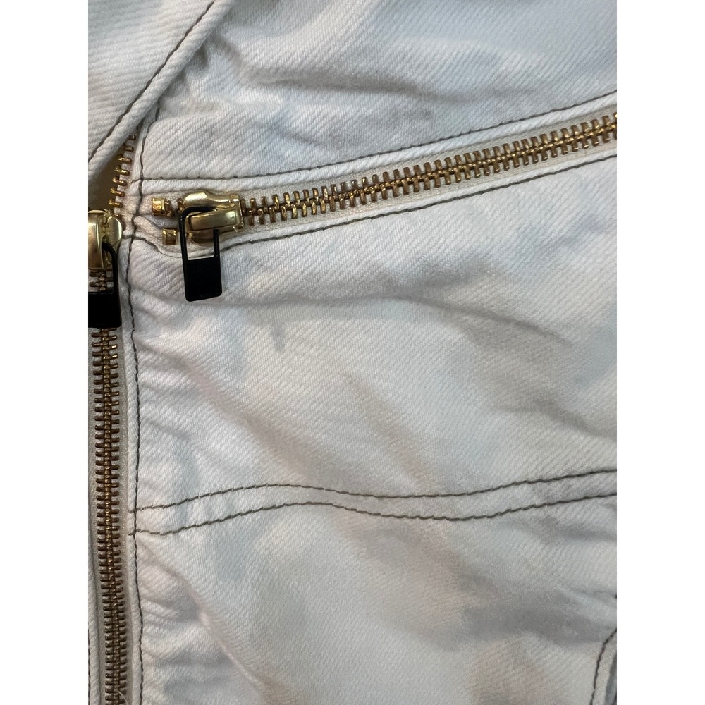 Free People We The Free Urban Moto Jacket White Denim Cropped Zip Up Medium - Picture 7 of 8
